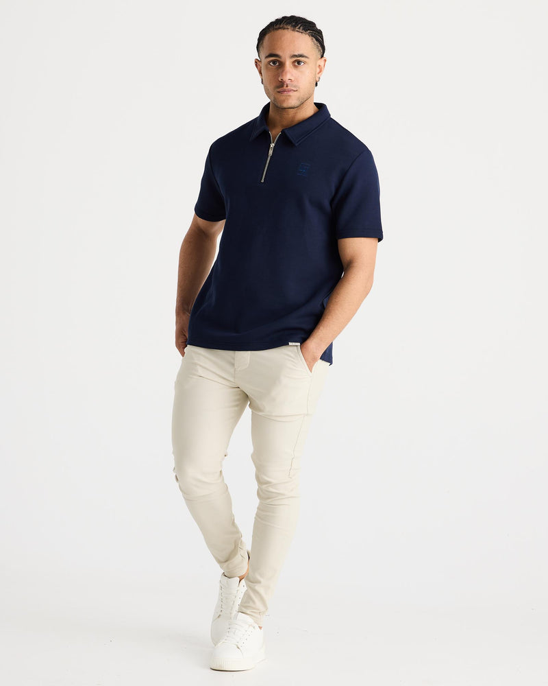 Navy Short Sleeve Zip Polo