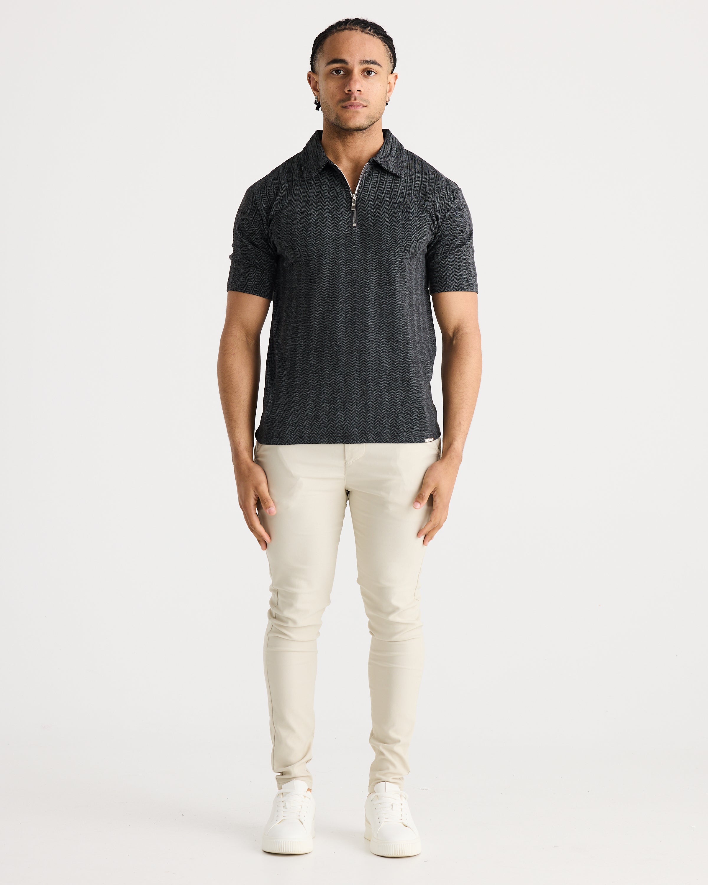 Charcoal Jacquard Zip Polo