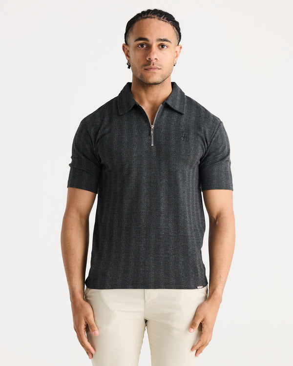 Charcoal Jacquard Zip Polo