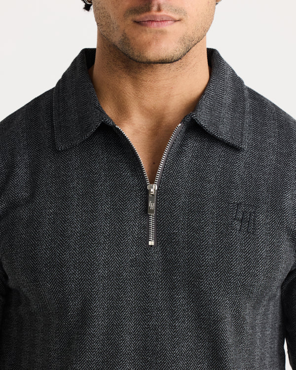 Charcoal Jacquard Zip Polo