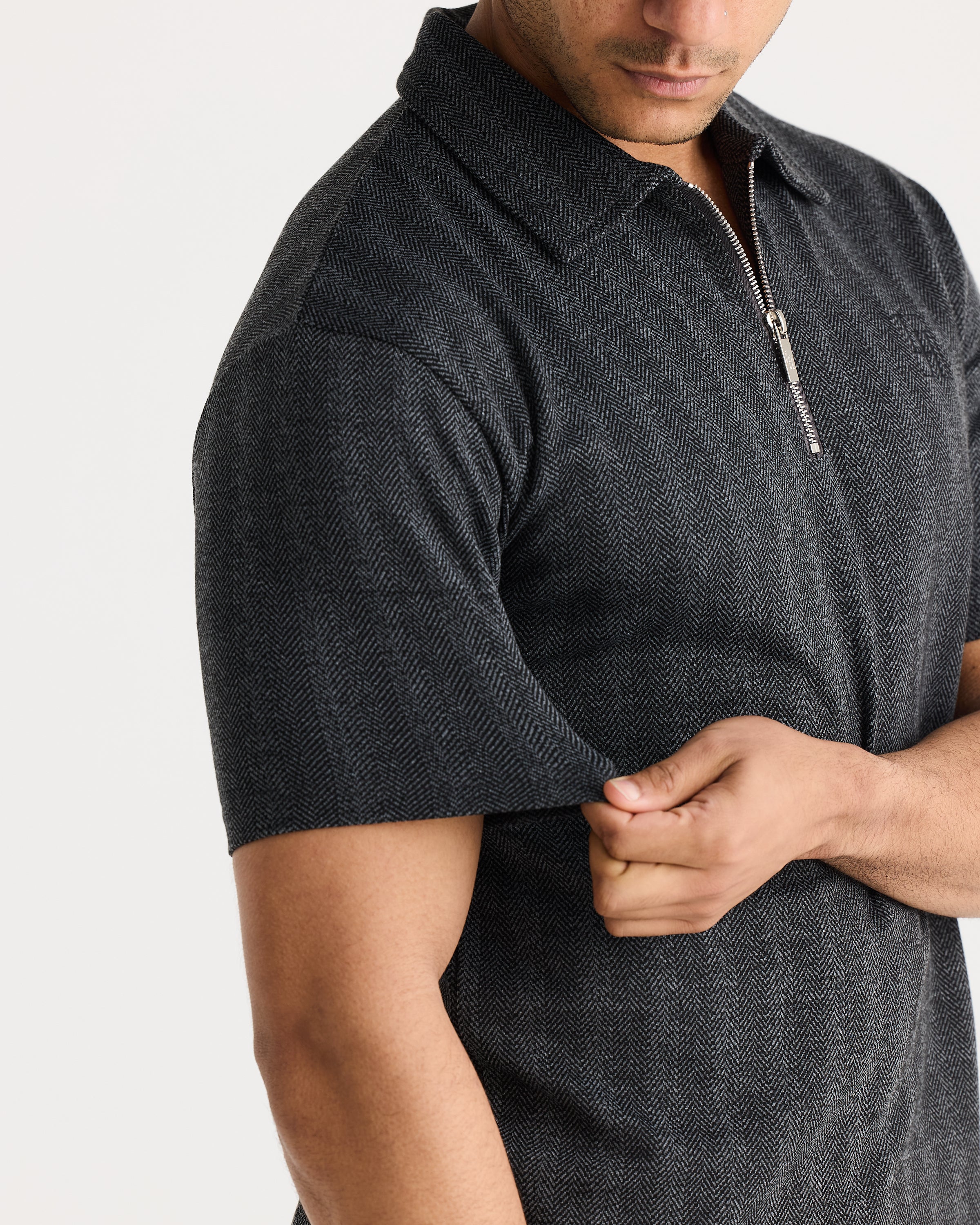 Charcoal Jacquard Zip Polo