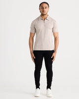 Taupe Jacquard Zip Polo