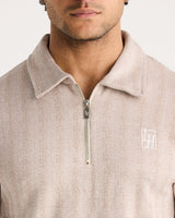 Taupe Jacquard Zip Polo