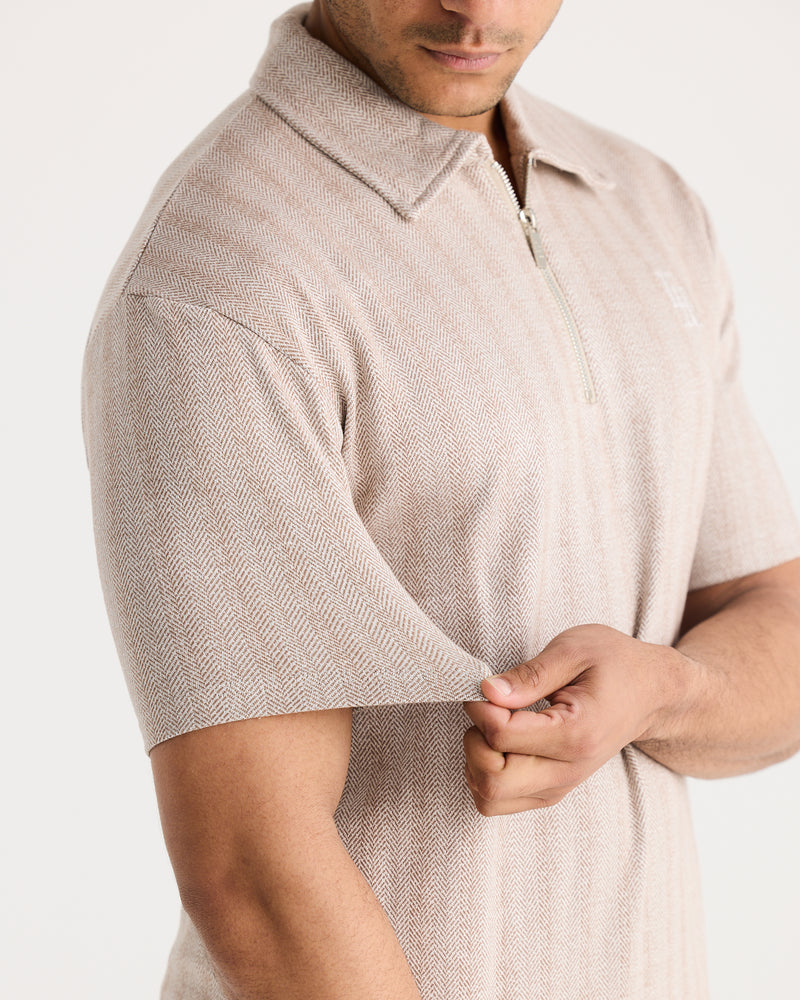 Taupe Jacquard Zip Polo