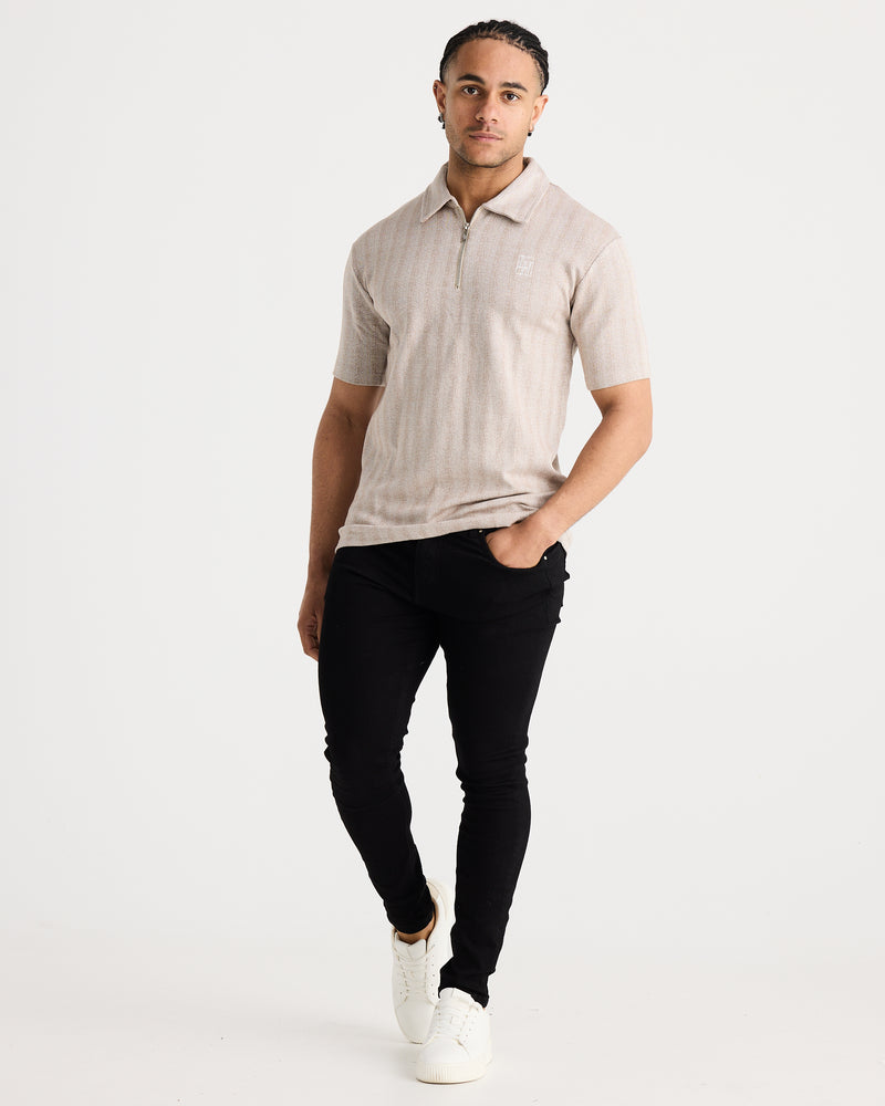 Taupe Jacquard Zip Polo