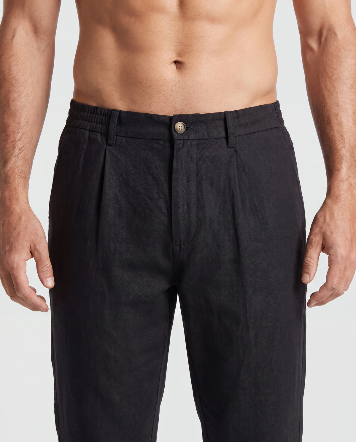 Black Wide Pleat Linen Pant