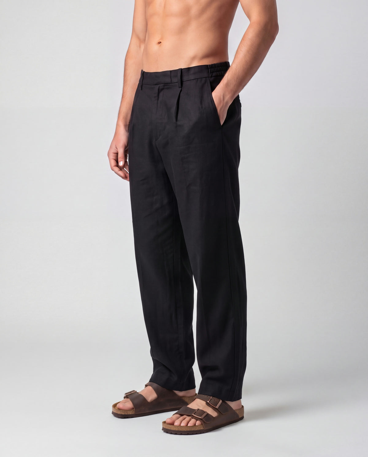 Black Wide Pleat Linen Pant