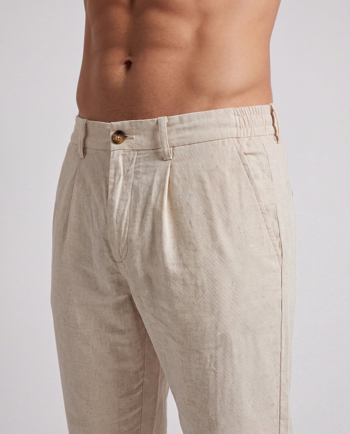 Sand Wide Pleat Linen Pant