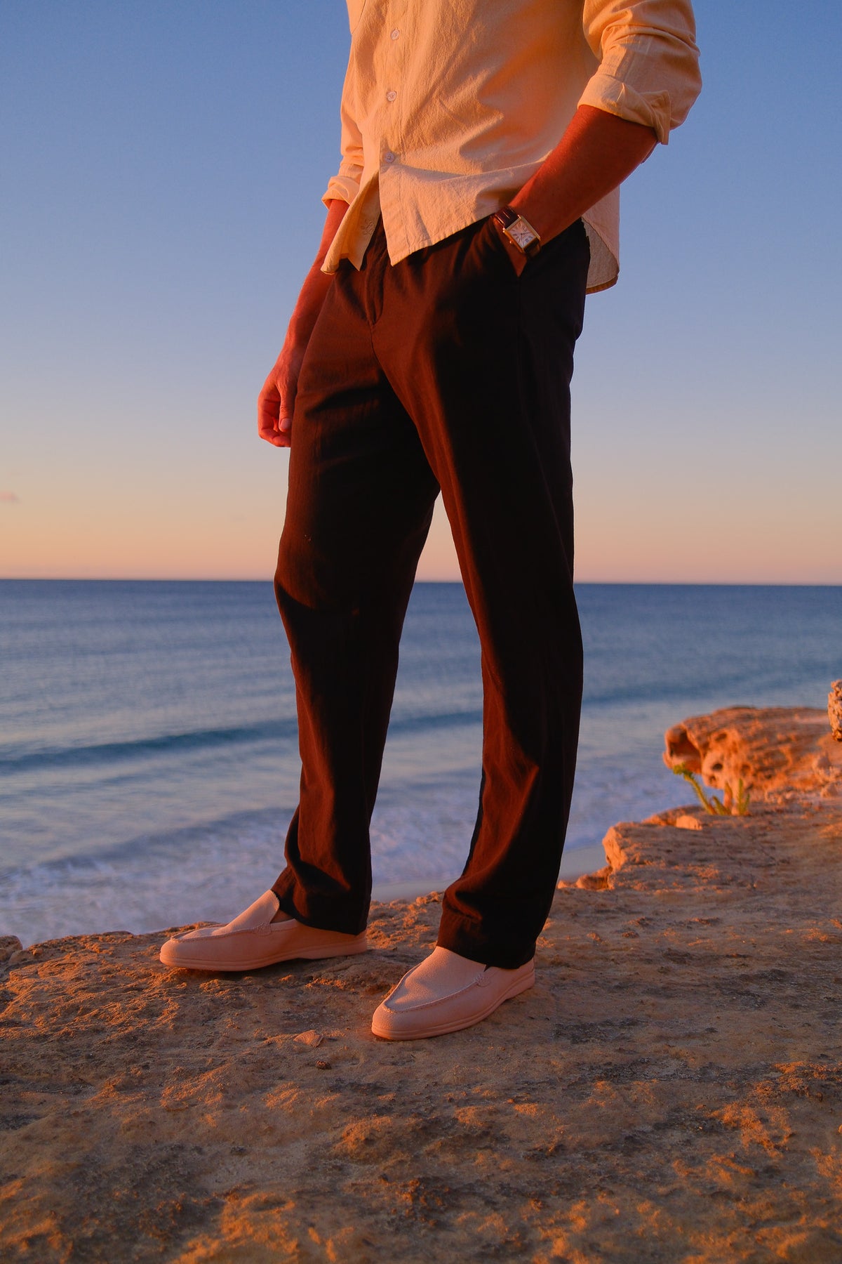 Black Wide Pleat Linen Pant