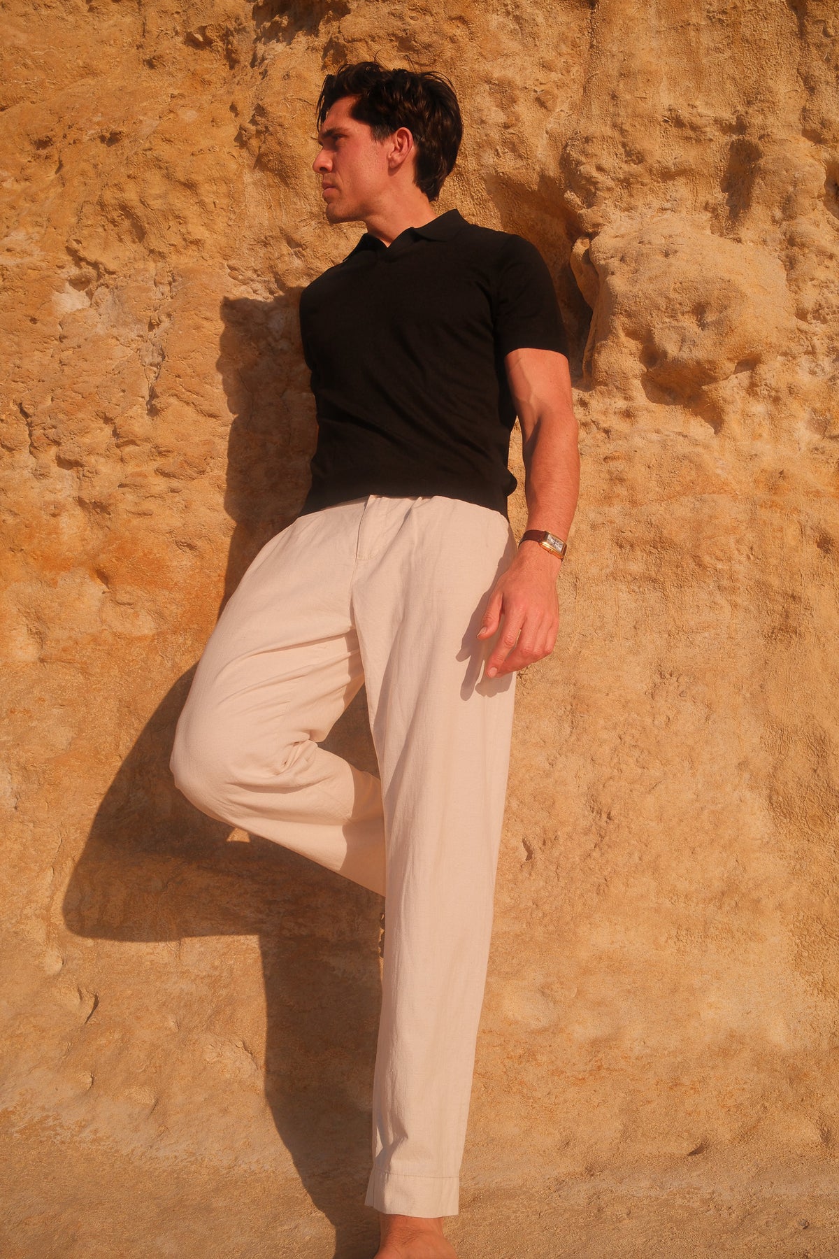 Sand Wide Pleat Linen Pant