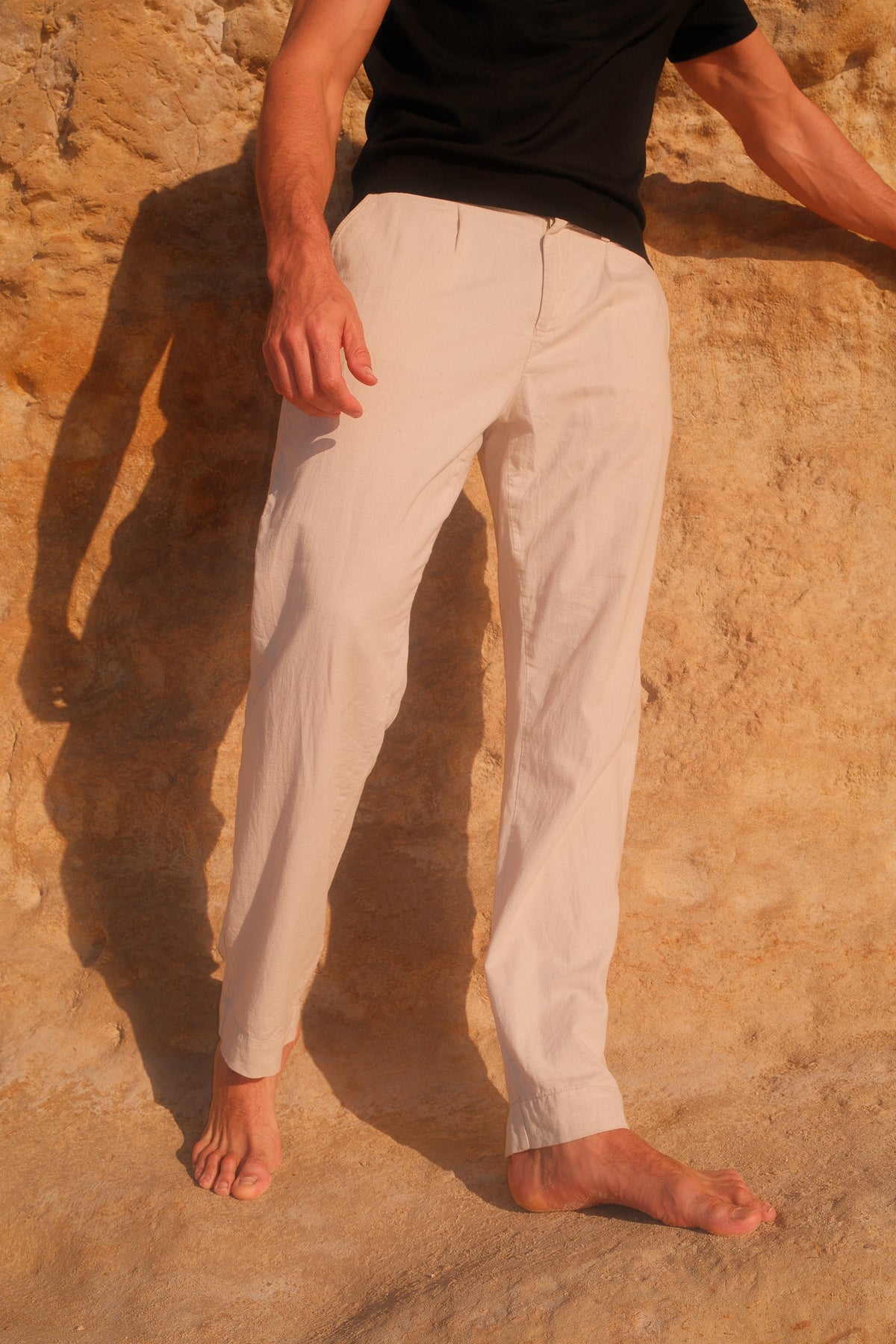 Sand Wide Pleat Linen Pant