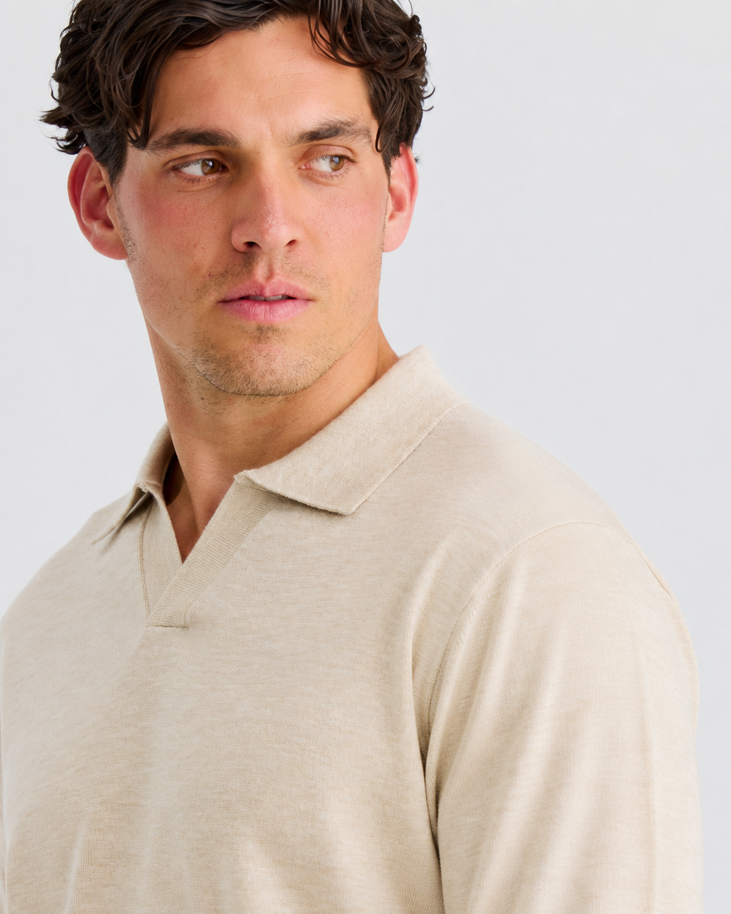 Oatmeal Oxford Long Sleeve Polo