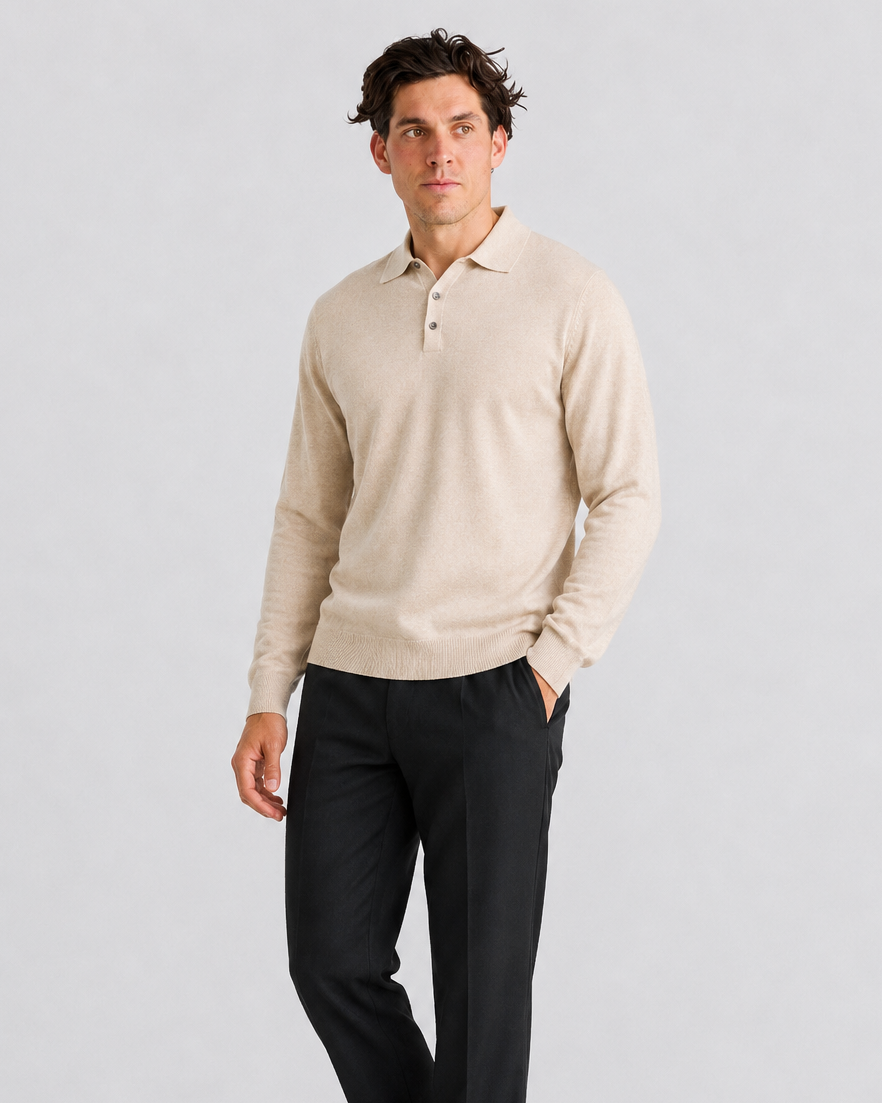Oatmeal Button Up Long Sleeve Polo