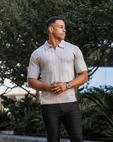 Taupe Jacquard Zip Polo