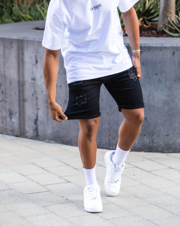 Black jean shorts mens ripped shop