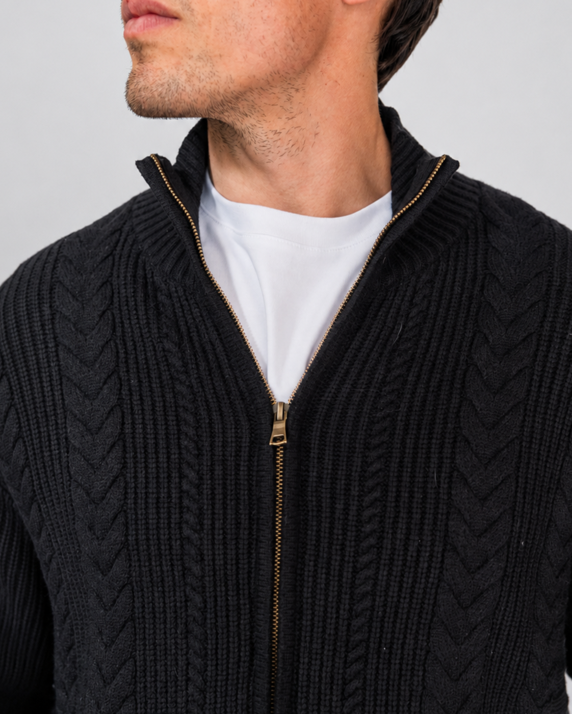 Black Cable Knit Zip