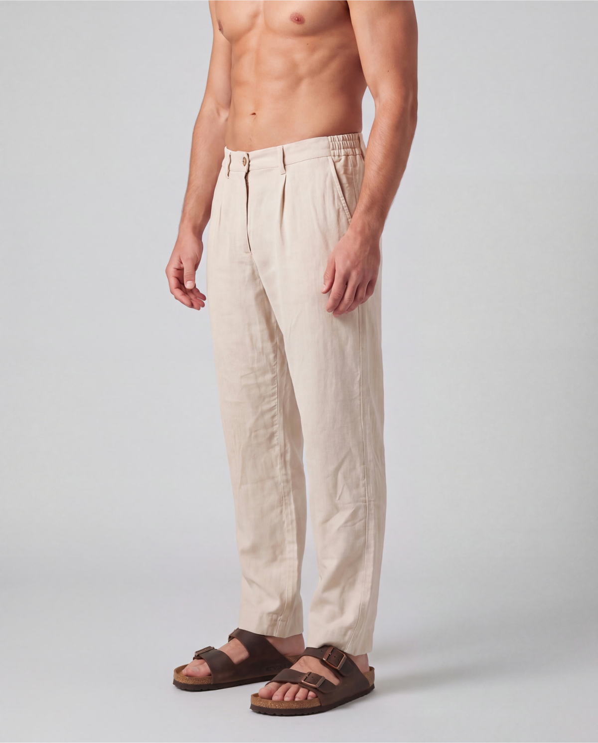 Sand Wide Pleat Linen Pant