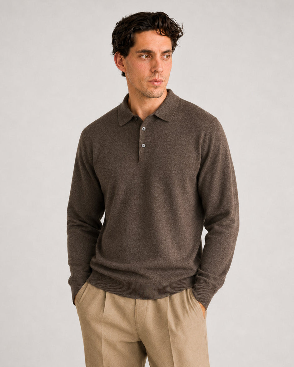 Chocolate Button Up Long Sleeve Polo