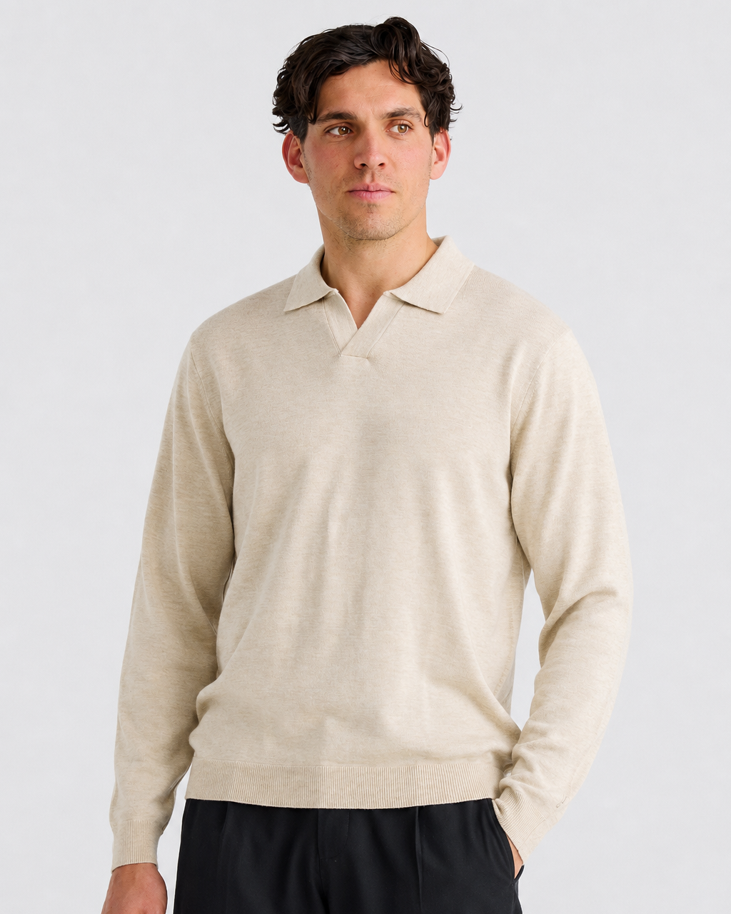 Oatmeal Oxford Long Sleeve Polo