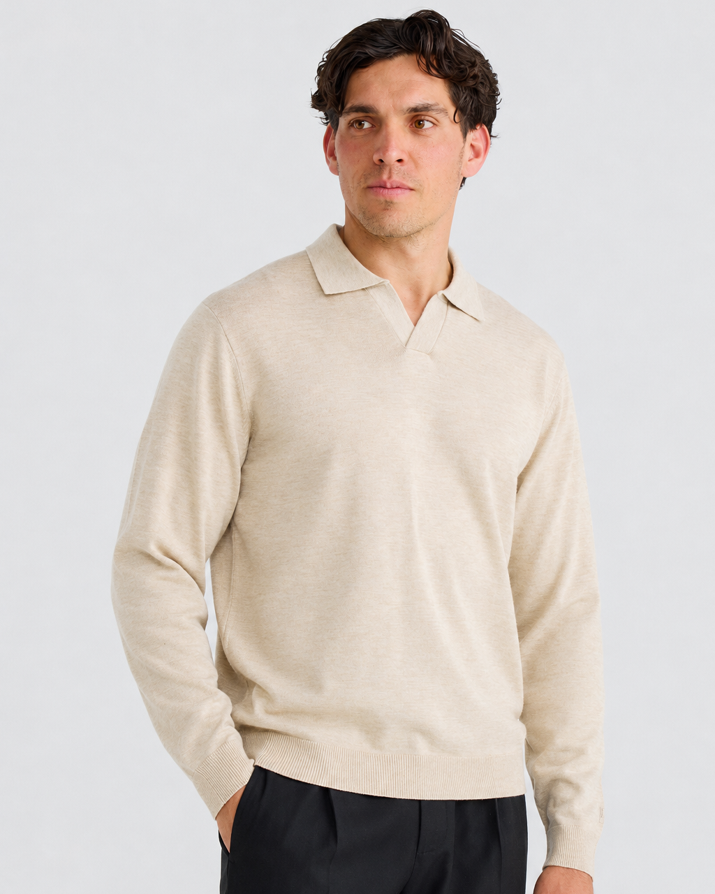 Oatmeal Oxford Long Sleeve Polo