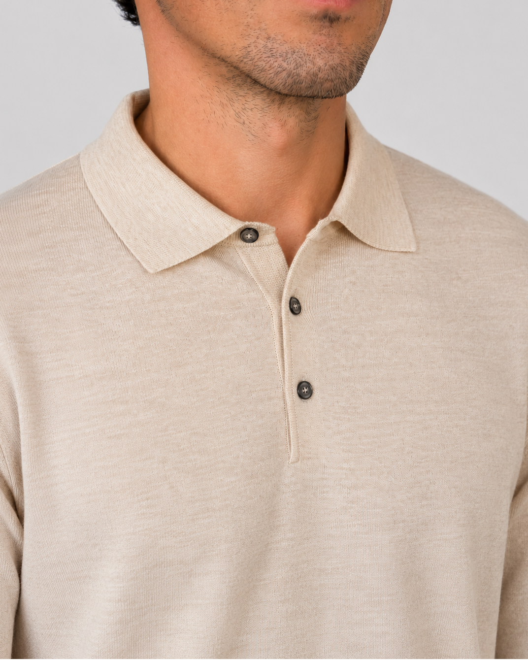 Oatmeal Button Up Long Sleeve Polo