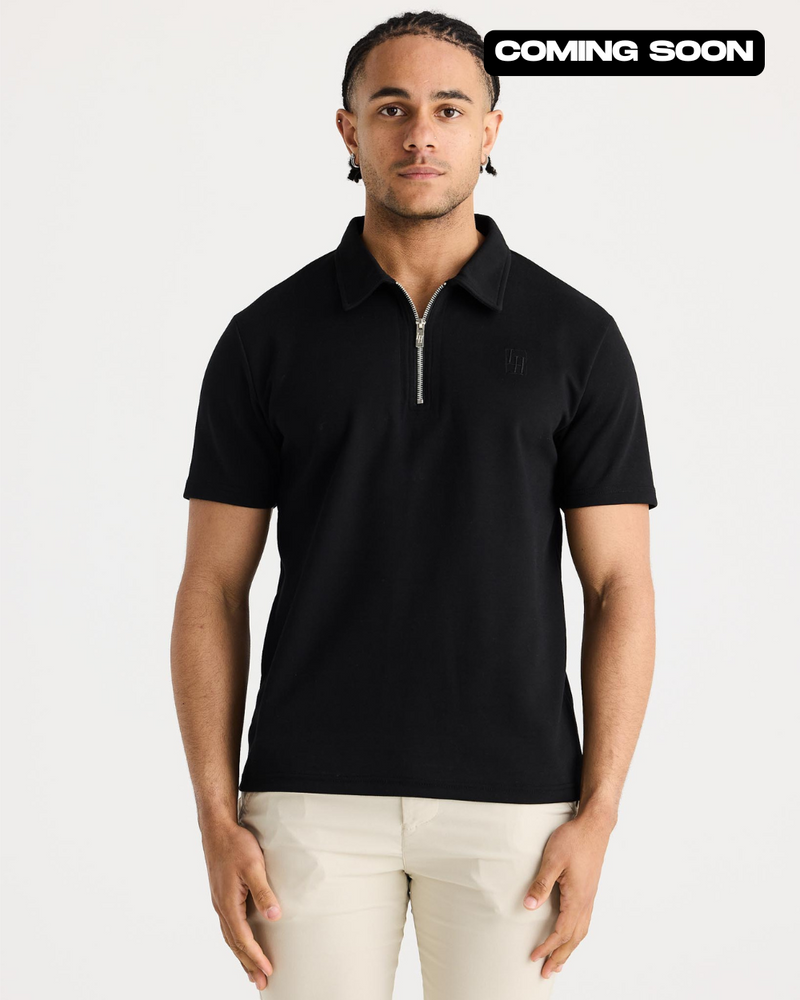 Black Short Sleeve Zip Polo