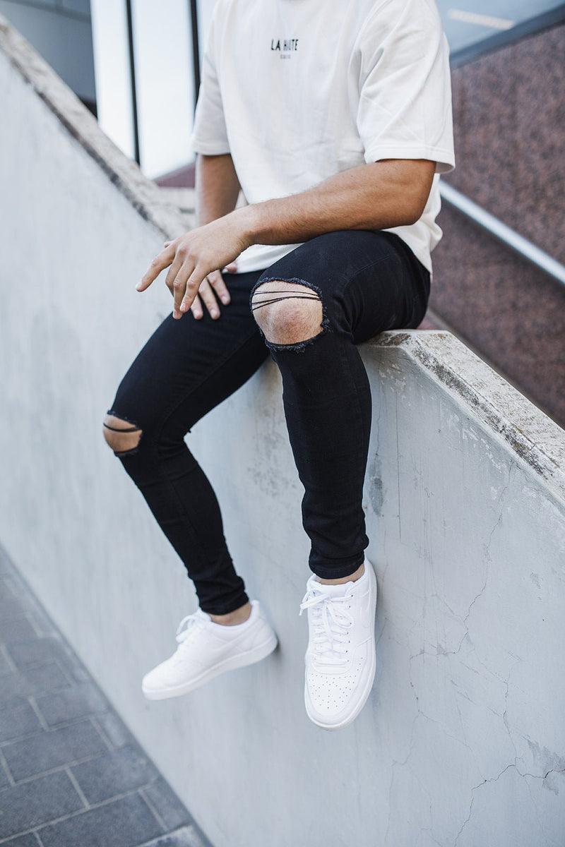 Black Ripped Jeans with Knee Rips