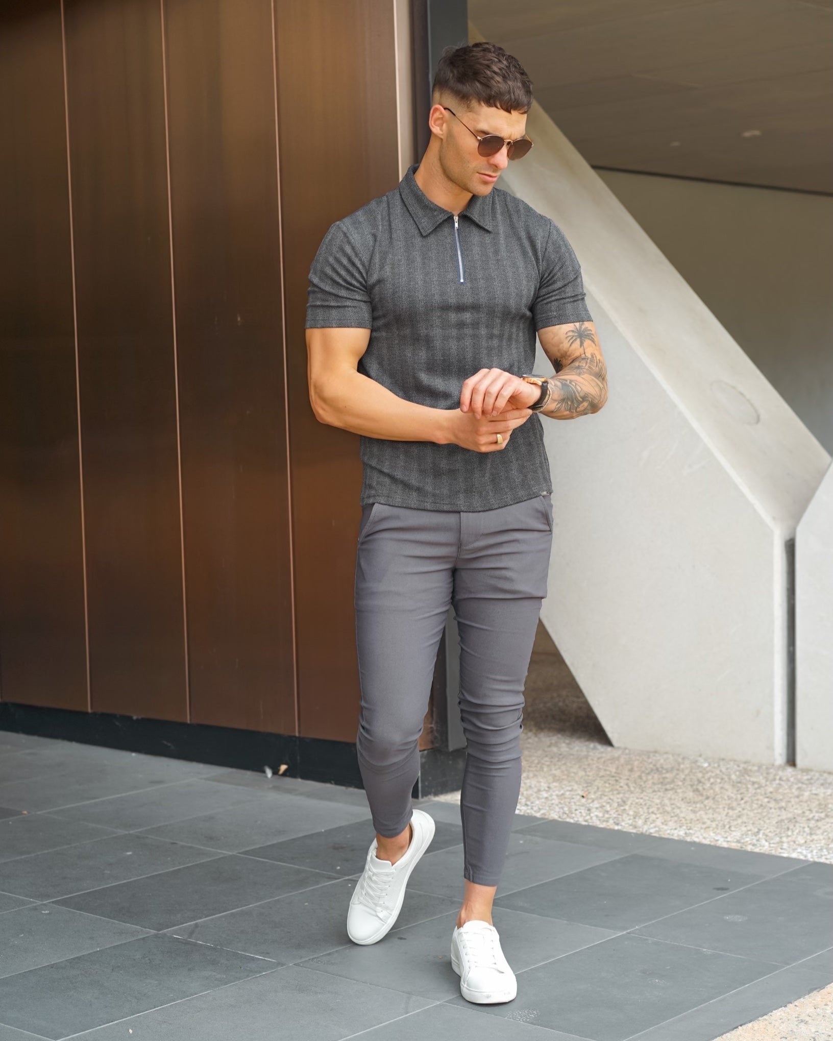 Grey Stretch Chino Pants