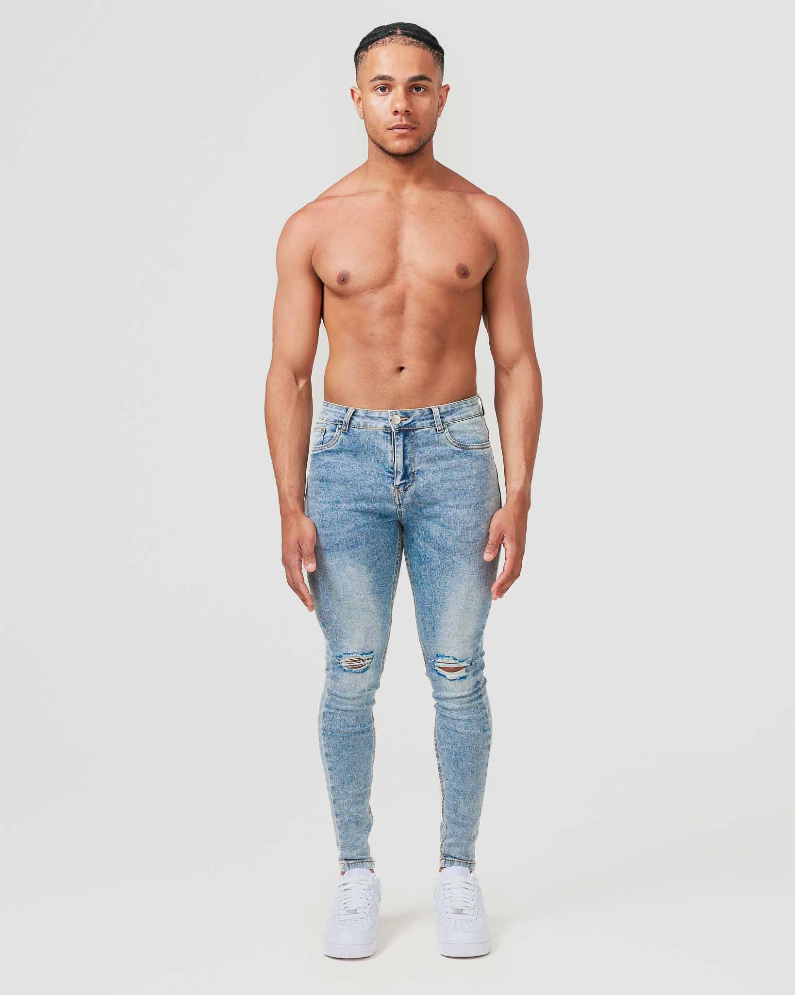 Blue Destroy Knee Jeans | Men's Jeans | La Haute – la haute couture