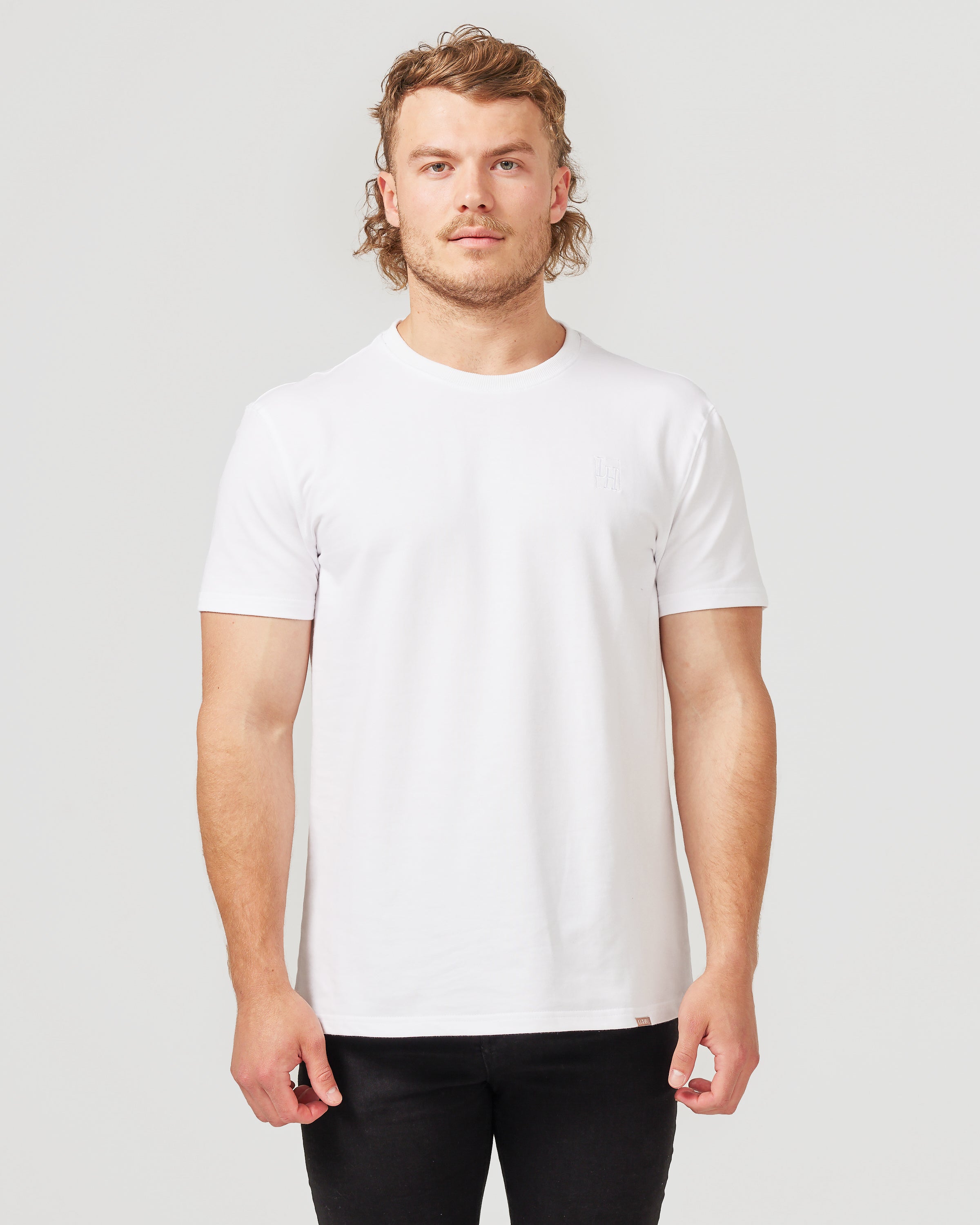 Front of slim fit white t-shirt