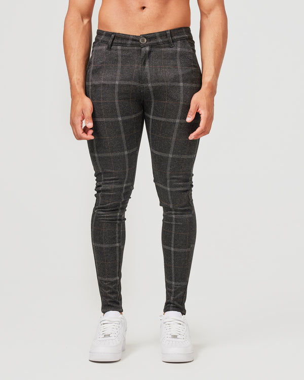 New Look slim pull on check pants in gray | ASOS