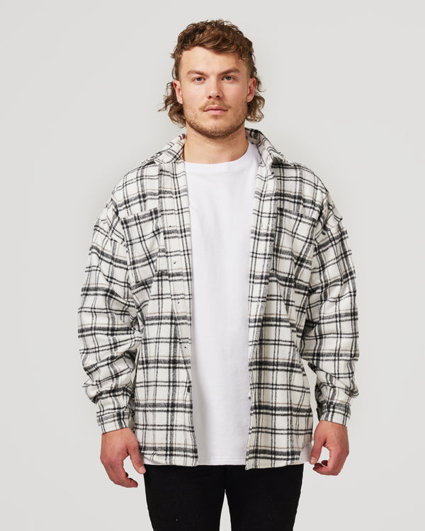 Front of Black Check Flannie for men