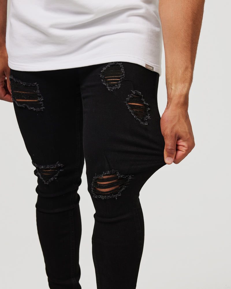 Stretching Black Ripped Jeans for men