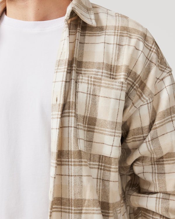 Front Pock of Mens Beige Check Flannie