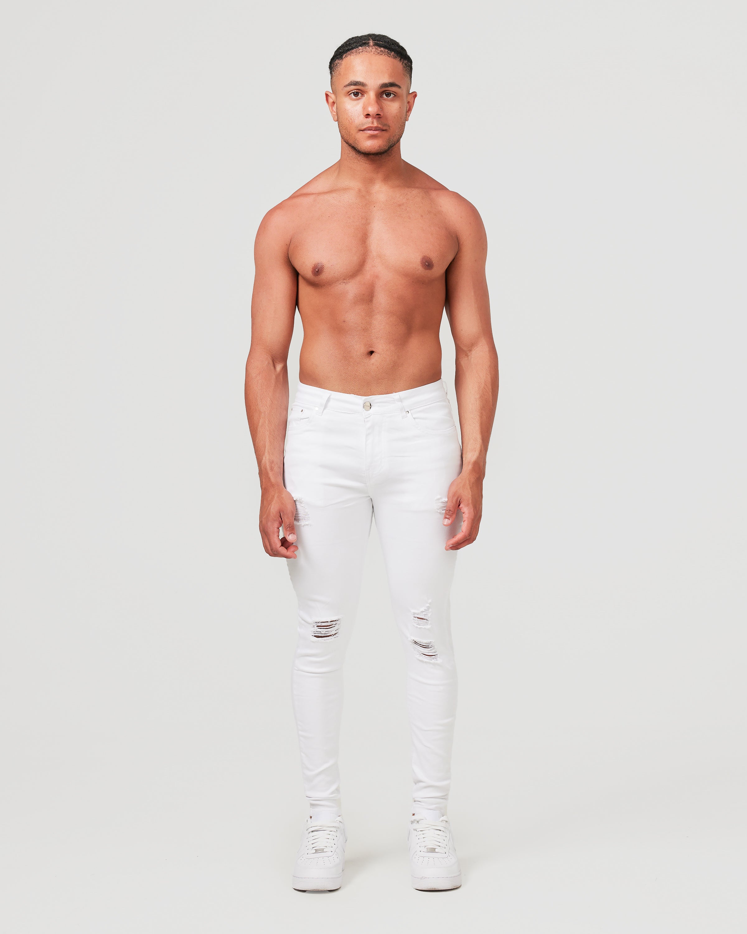 front of white ripped jeans for men