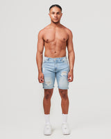 Front of Light Blue Ripped Shorts