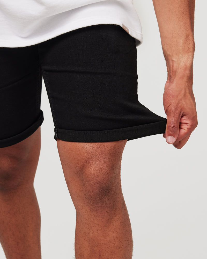 Stretching Black Denim shorts for men