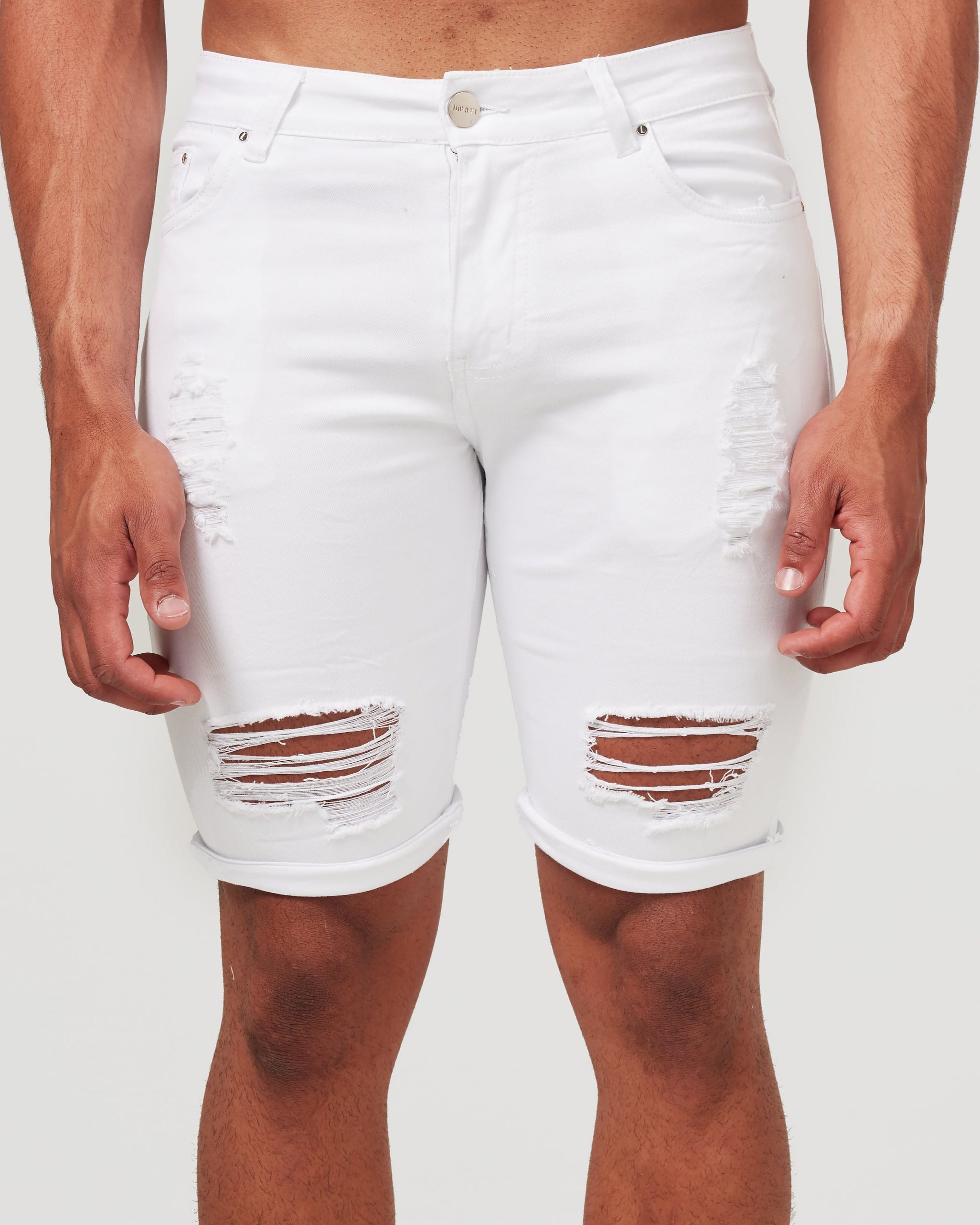 White Ripped Denim Shorts