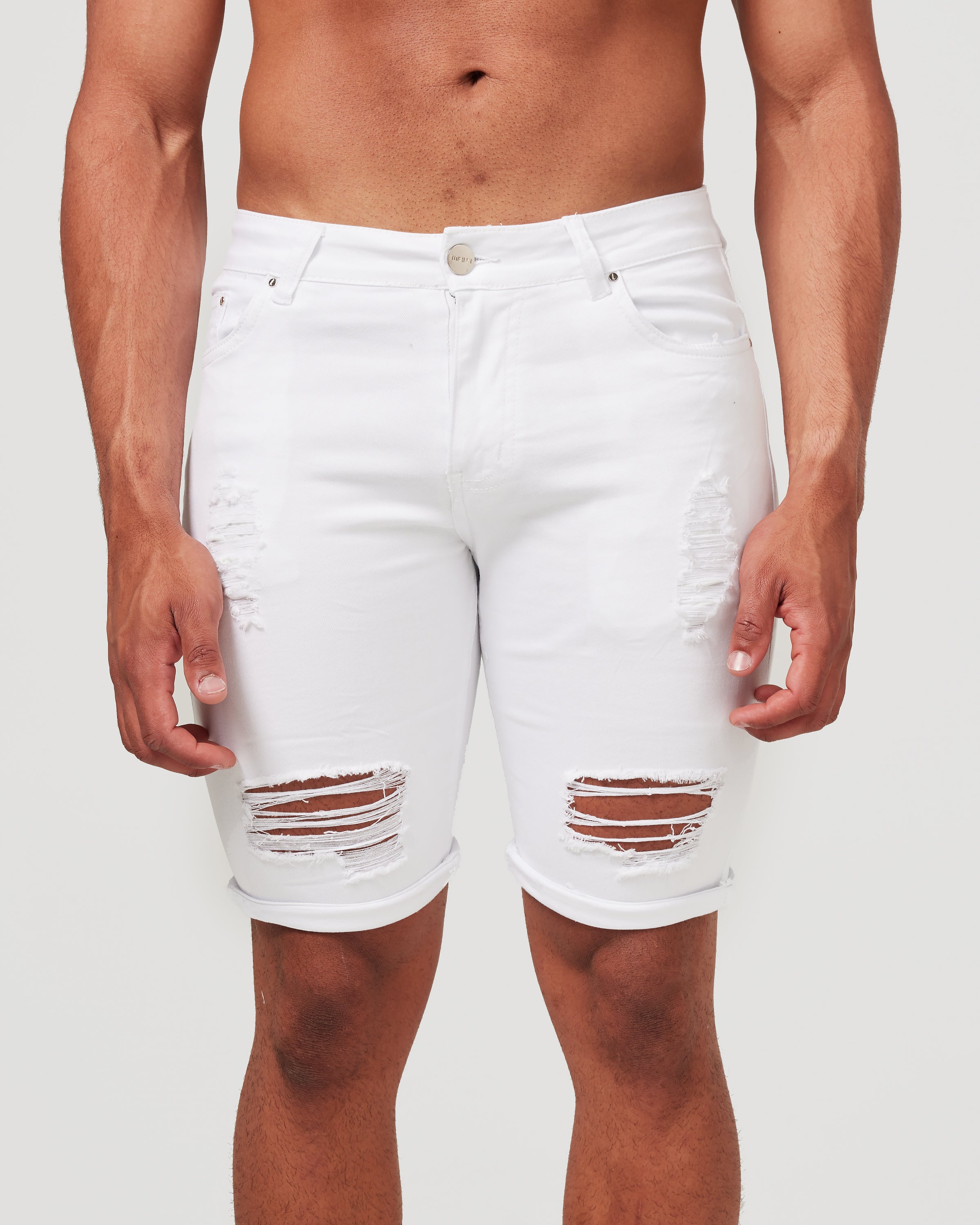 White Ripped Denim Shorts