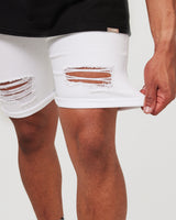 White Ripped Denim Shorts