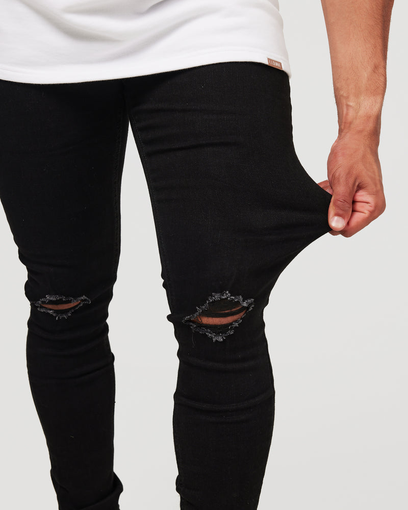Black Destroyed Knee Jeans
