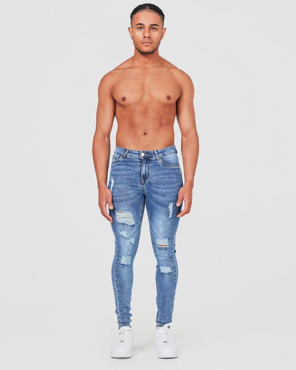 Front of Blue Ripped Skinny Jeans
