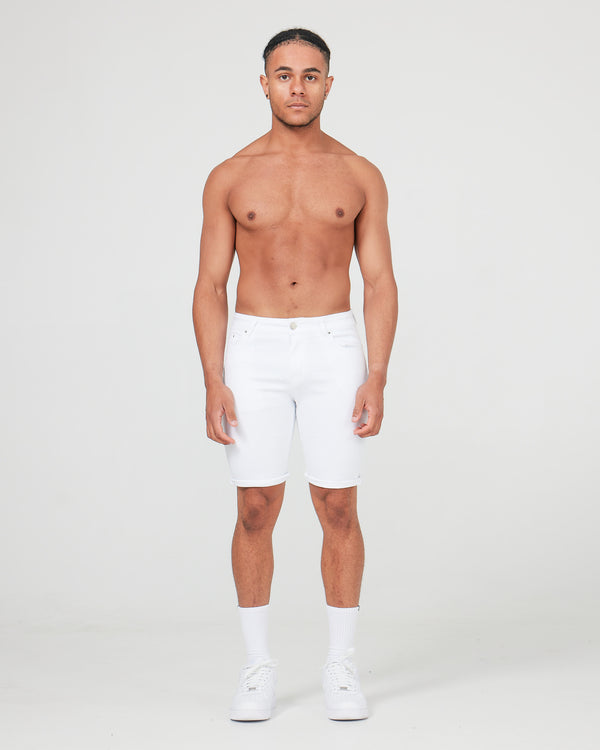 Front of white denim shorts for men